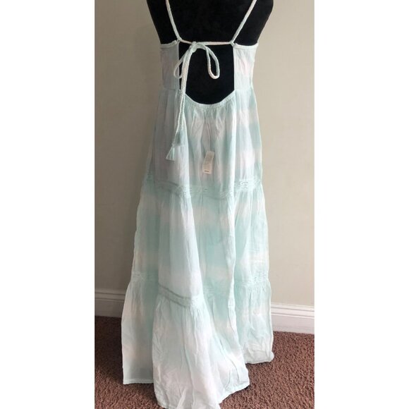 Aerie Light Blue Sleeveless Maxi Dress Adjustable Straps & Tiered Skirt Large - Picture 8 of 13